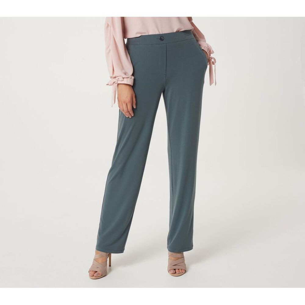 Susan Graver Women's Petite Pants PL Liquid Knit Pull-On Gray A383193